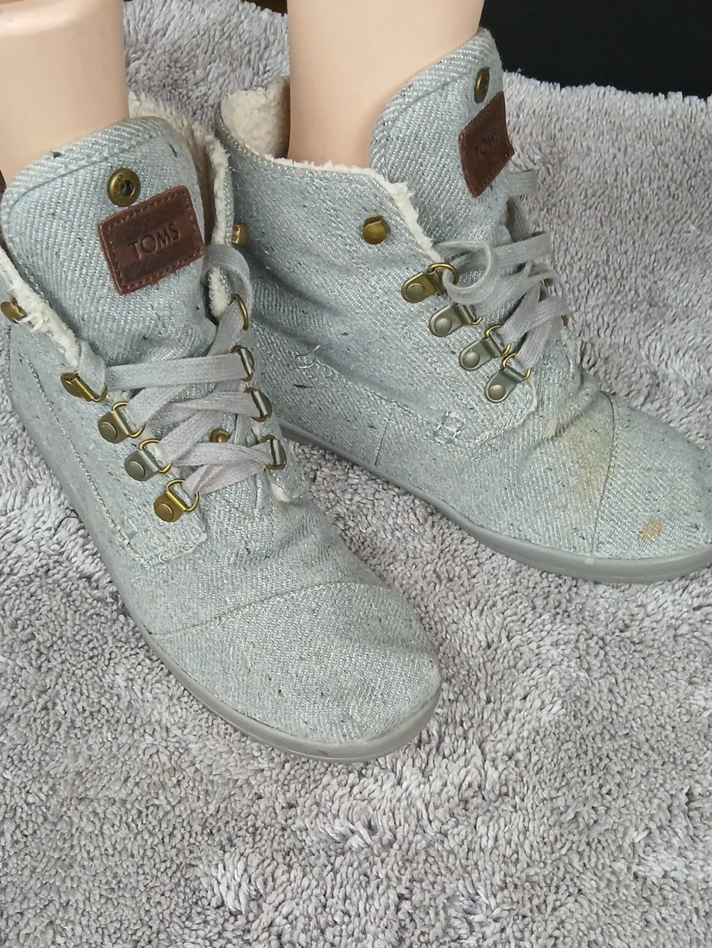TOMS Nepal Grey Herringbone Faux Shearling Booties